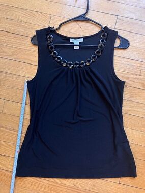 White House Black Market early 00's black tank with tortoiseshell ring neckline